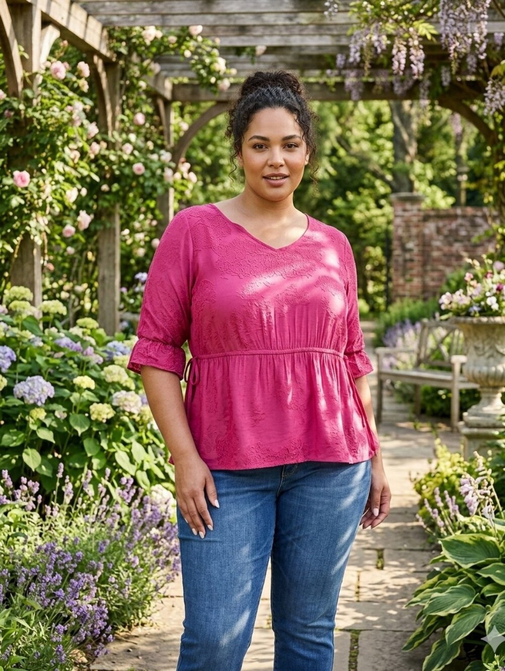 EVRI Raspberry V-Neck Peplum Tunic